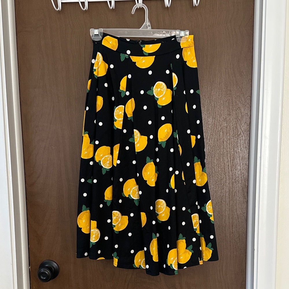 Collectif Black and Yellow Lemon Print Skirt